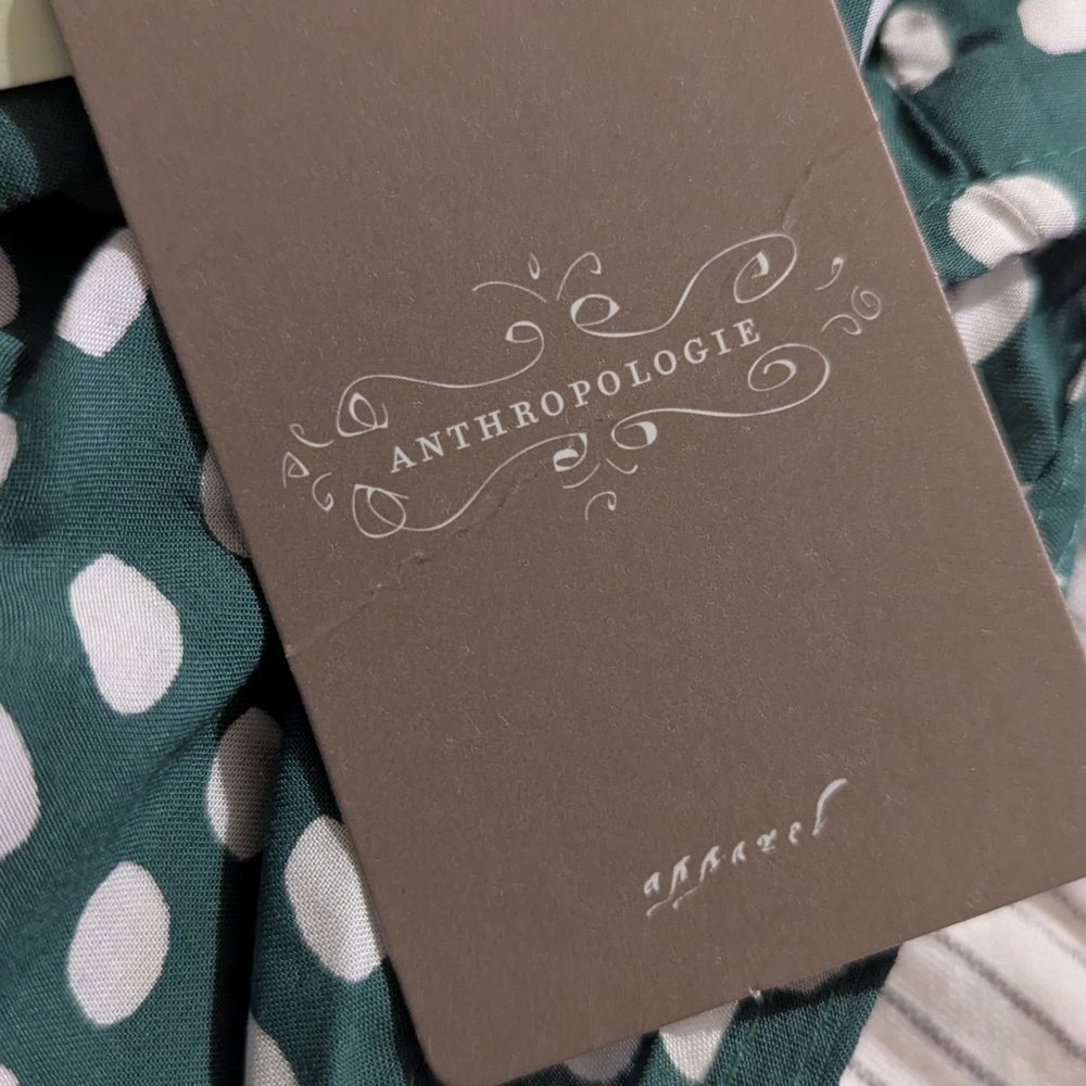 Anthropologie Green and White Polka Dot Midi Dress - Picture 3 of 4